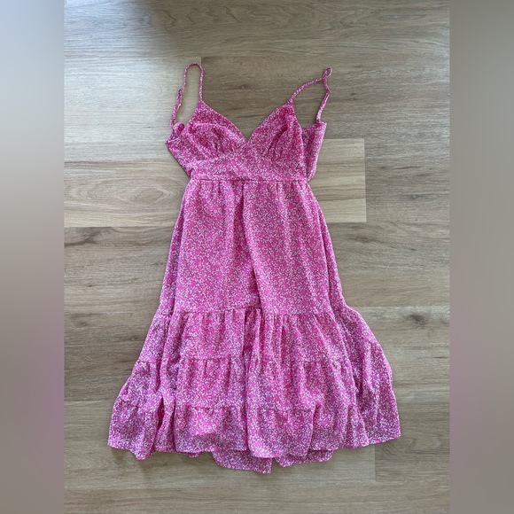 Lulus Feeling Flowerful Pink Floral Print-tie Back Midi Dress XS - Picture 2 of 3